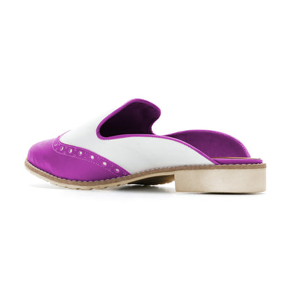 FSJ Purple and White Round Toe Low Heel Mule Loafers