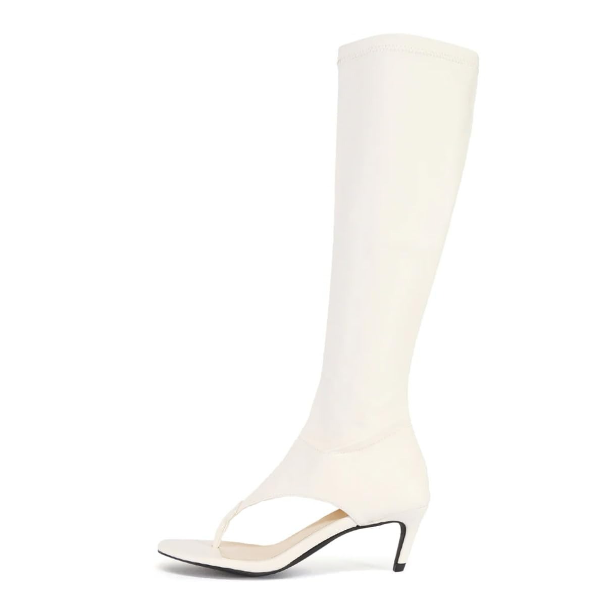 White Open Toe Kitten Heel Flip Flop Knee High Boots for Women