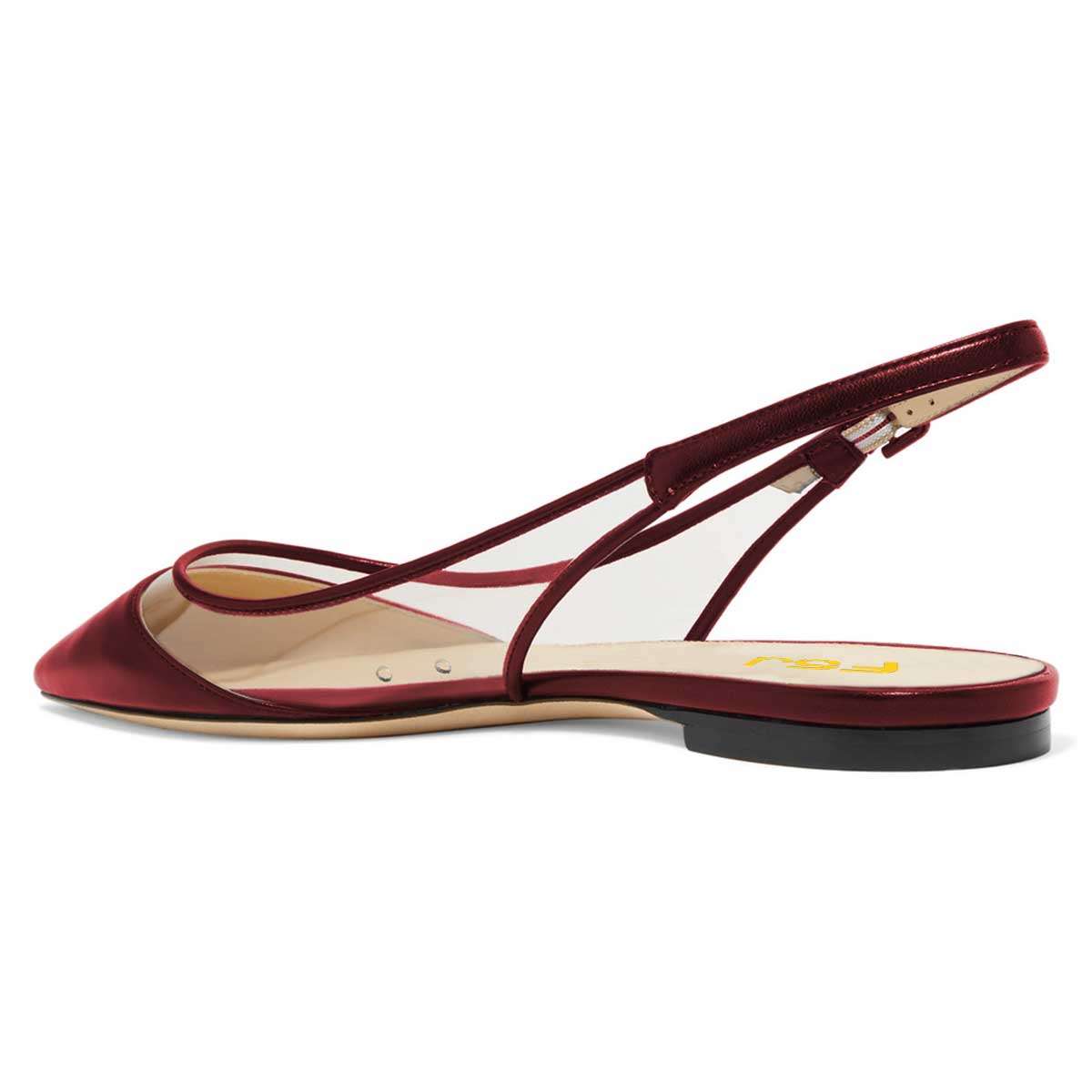 Maroon Trendy Shoes Pointed Toe Clear Slingback Flats for Women