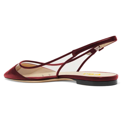 Maroon Trendy Shoes Pointed Toe Clear Slingback Flats for Women