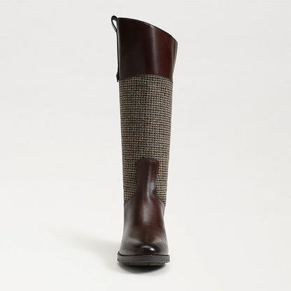 Brown Patchwork Round Toe Chunky Heel Zipper Riding Knee High Boots