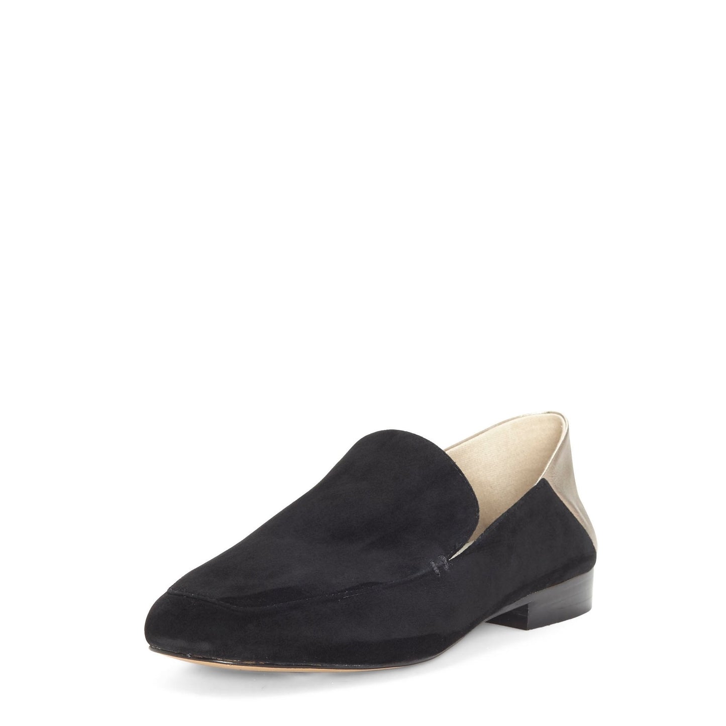 Black and Gold Square Toe Vegan Suede Flats Loafer Shoes Women