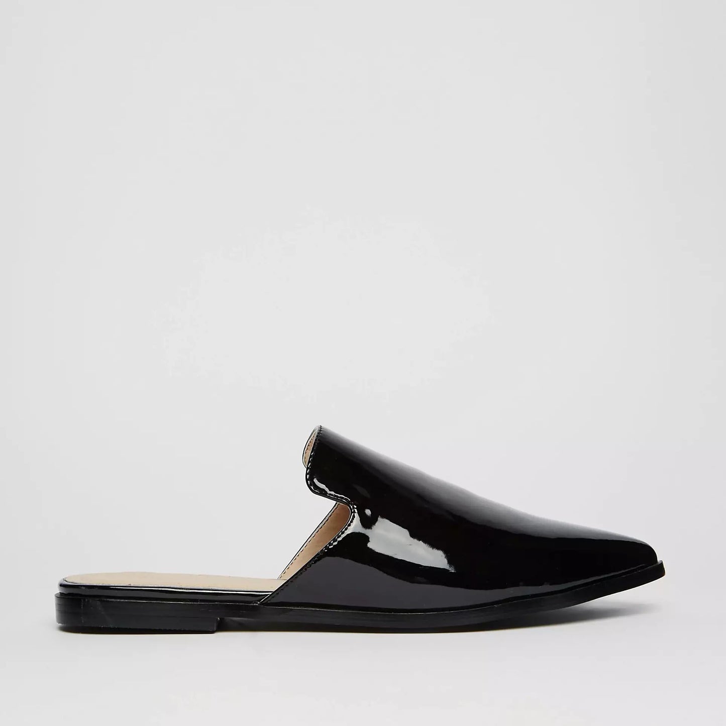 Black Patent Leather Mule Loafers Pointy Toe Casual Flats for Women