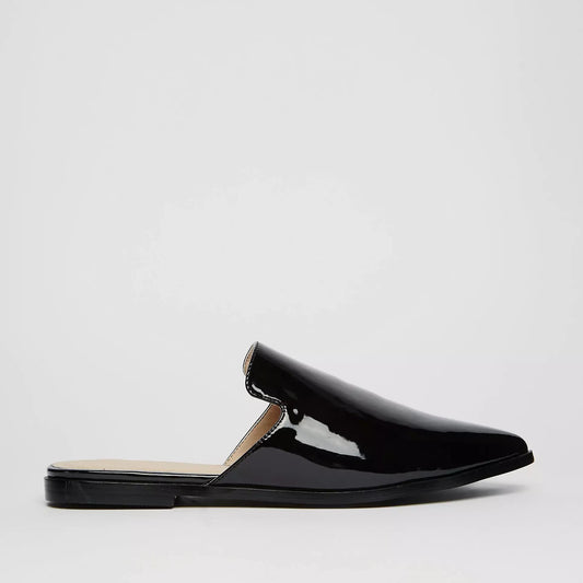 Black Patent Leather Mule Loafers Pointy Toe Casual Flats for Women