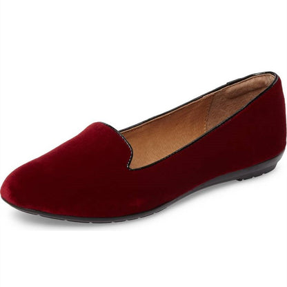 Maroon Velvet Comfortable Flats Round Toe Loafers for Women