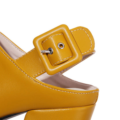 Yellow Vegan Leather Closed Toe Chunky Heel Platform Slingback Pumps