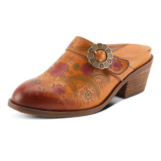 Vegan Leather Buckle Heeled Brown Western Mule Shoes for Women