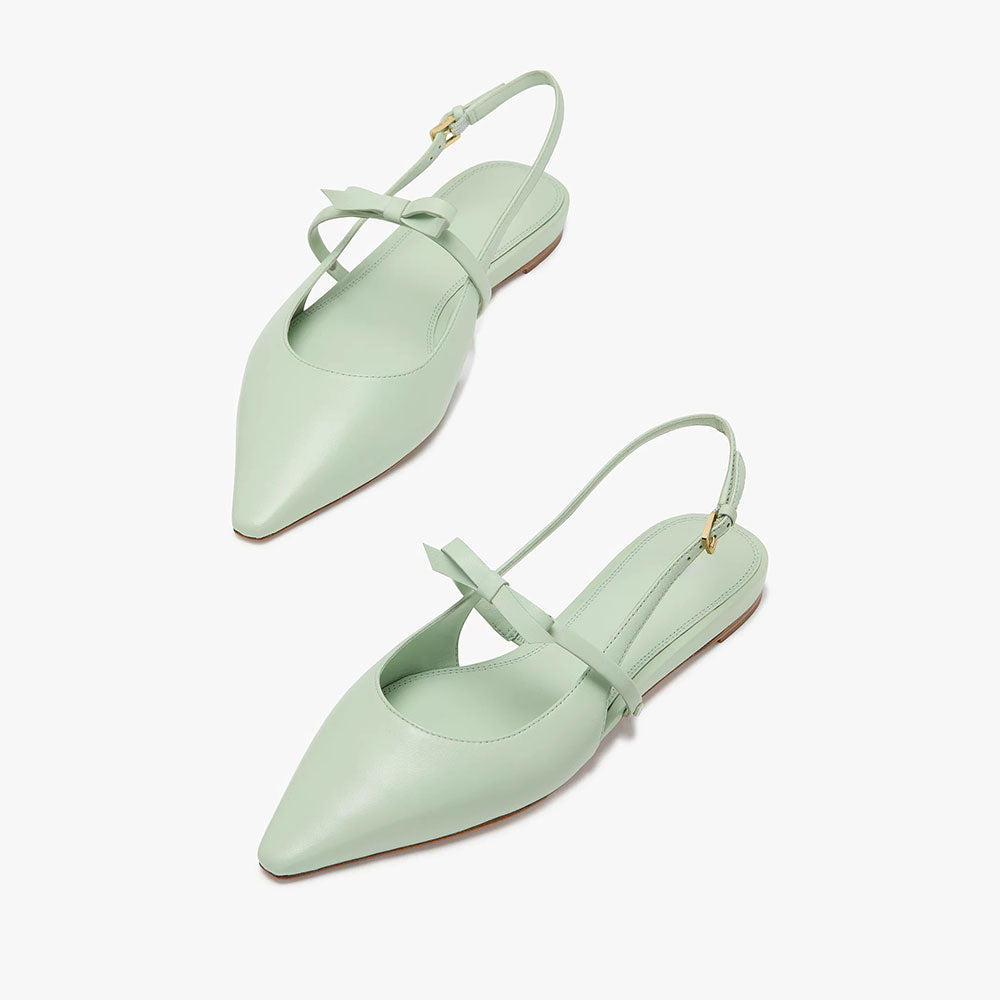FSJ Comfortable Light Green Bow Slingback Pointed Toe Flats