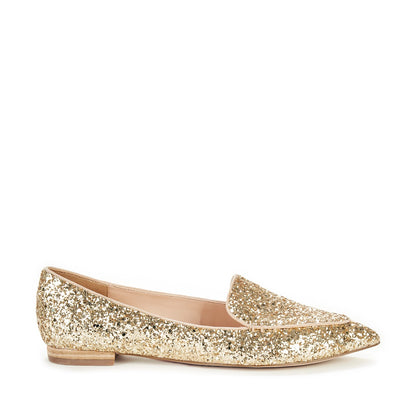 Golden Glitter Loafers for Women Pointy Toe Flats