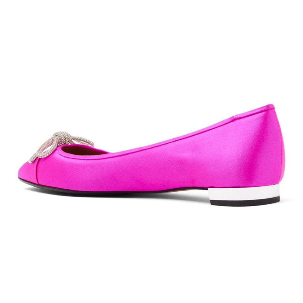 Satin Rhinestone Bows Round Toe Slip-On Ballet Flats in Fuchsia