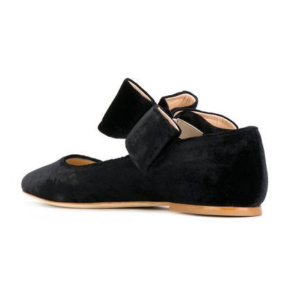 Black Velvet Cute Bow Pointy Toe Flats US Size 3 -15