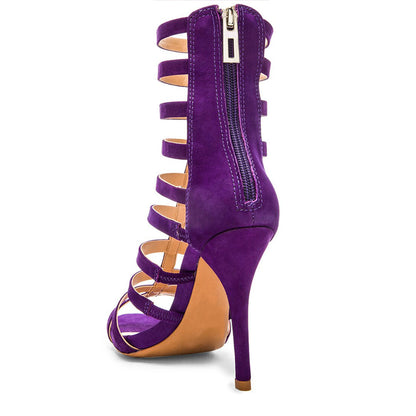 Purple Gladiator Heels Open Toe Vegan Suede Cage Sandals