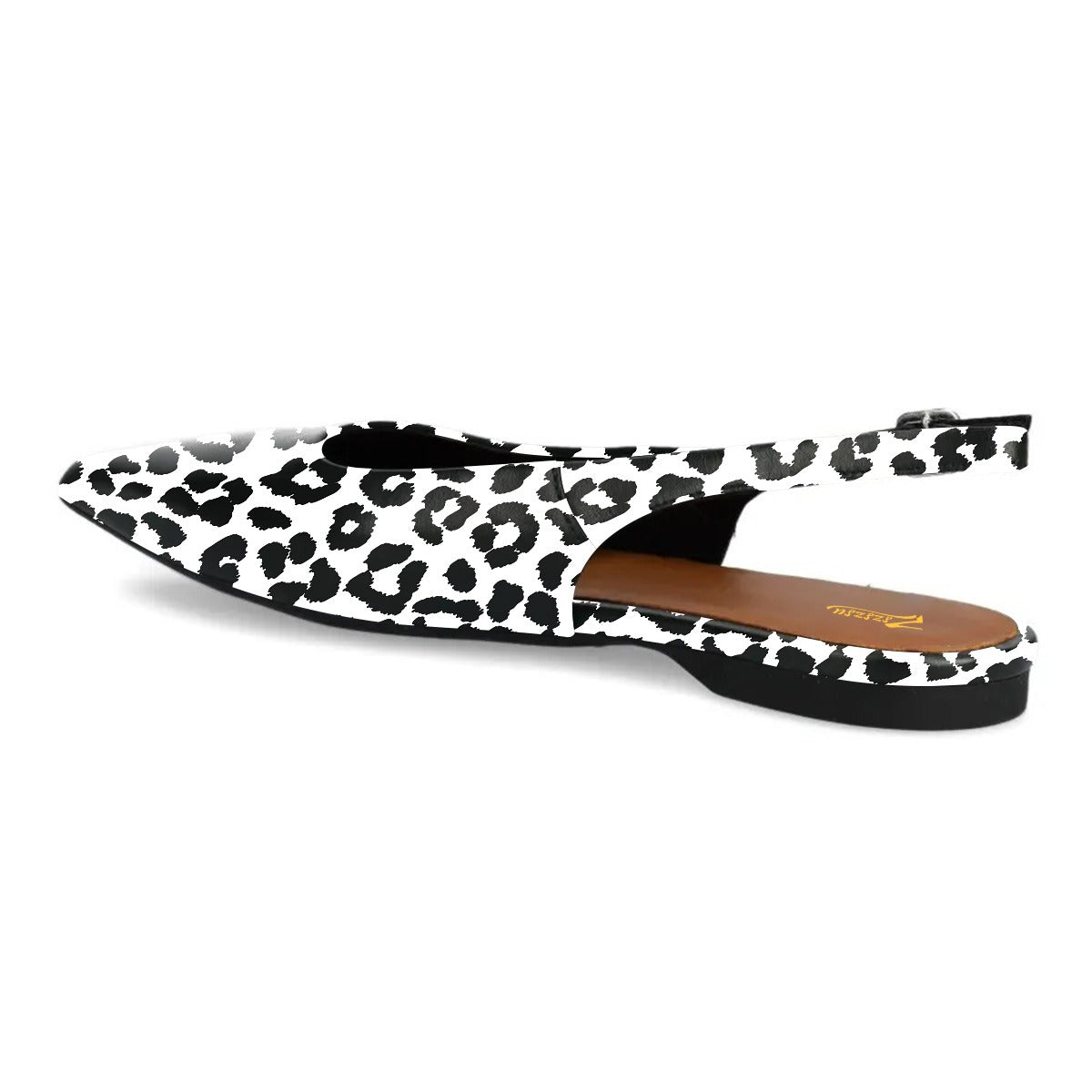 Black and White Pointed Toe Slip-On Slingback Leopard Flats