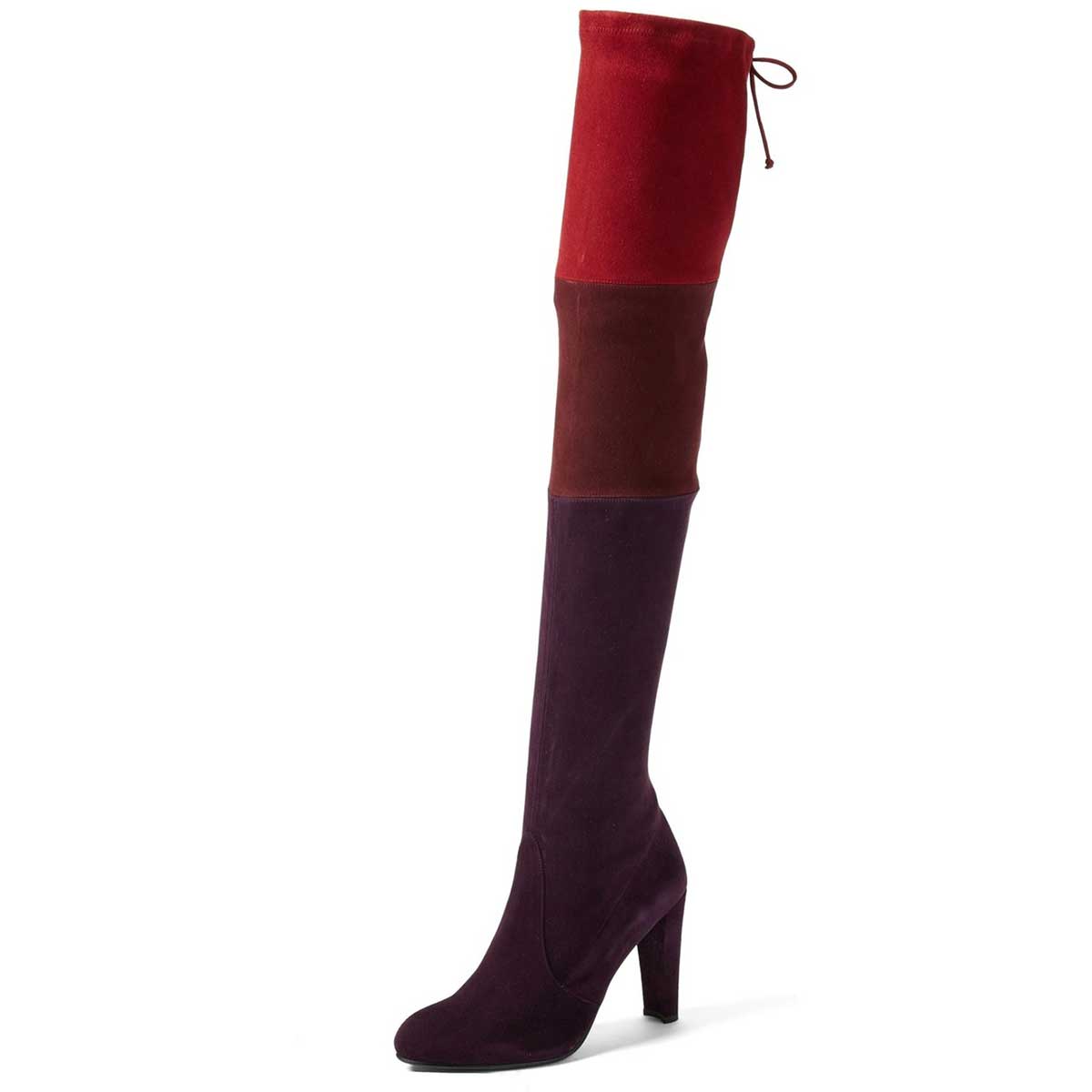 Women's Three-Tone Vegan Suede Chunky Heel Over-the-Knee Boots