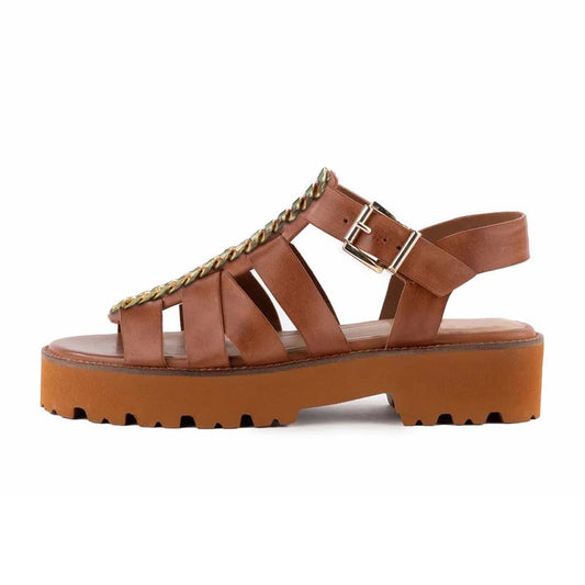 Brown Summer  Sandals With Chain Decor Flats