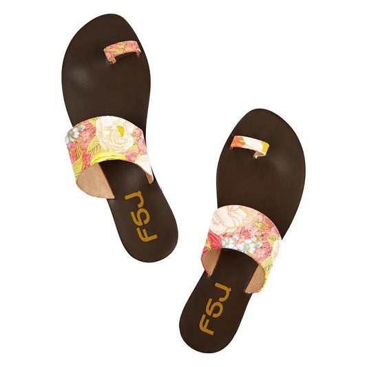 Women's Colorful Floral Print Summer Beach Toe Ring Sandals
