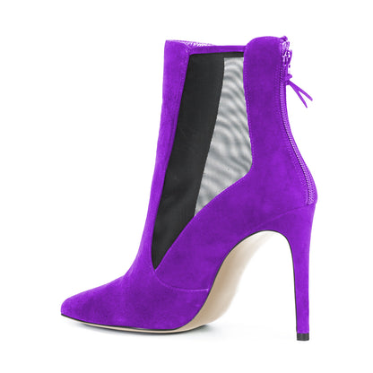 Women's Purple Back Zipper Pointed Toe Stiletto Heels Ankle Boots