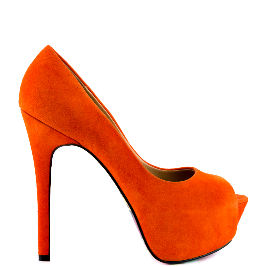 Women's Orange Stiletto Heels Peep Toe Print Outsole Platform Pumps