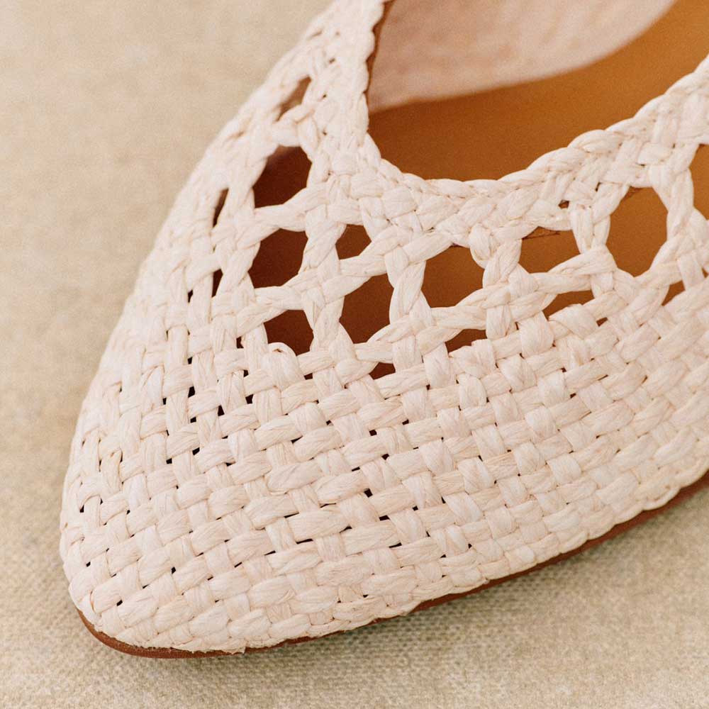 White Vegan Leather Pointed Toe Flat Slip-On Woven Shoes