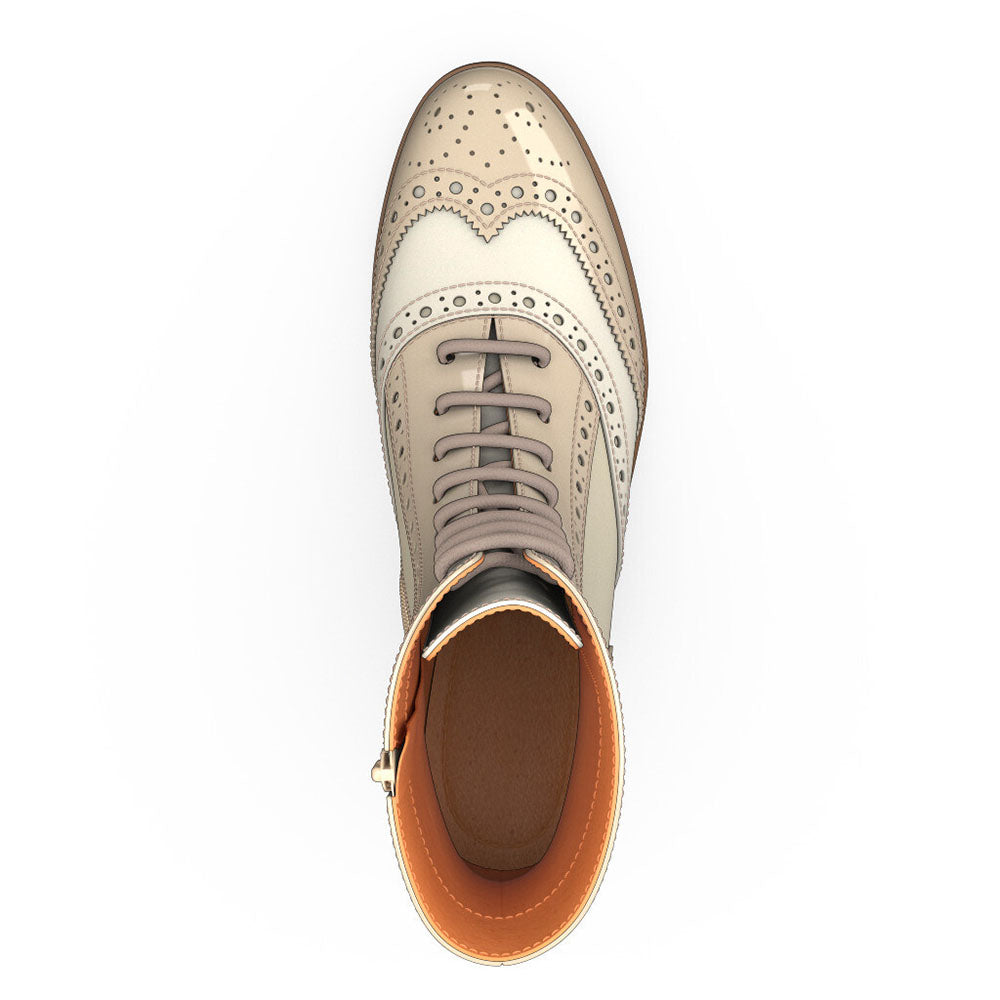 Beige Round Toe Block Heel Lace Up Ankle Booties for Women