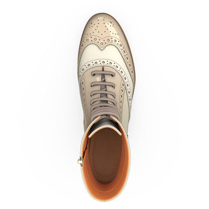 Beige Round Toe Block Heel Lace Up Ankle Booties for Women