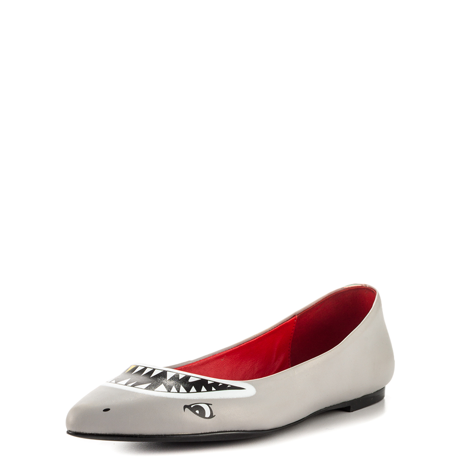 FSJ Grey Cute Shark Print Pointed Toe Flats for Women