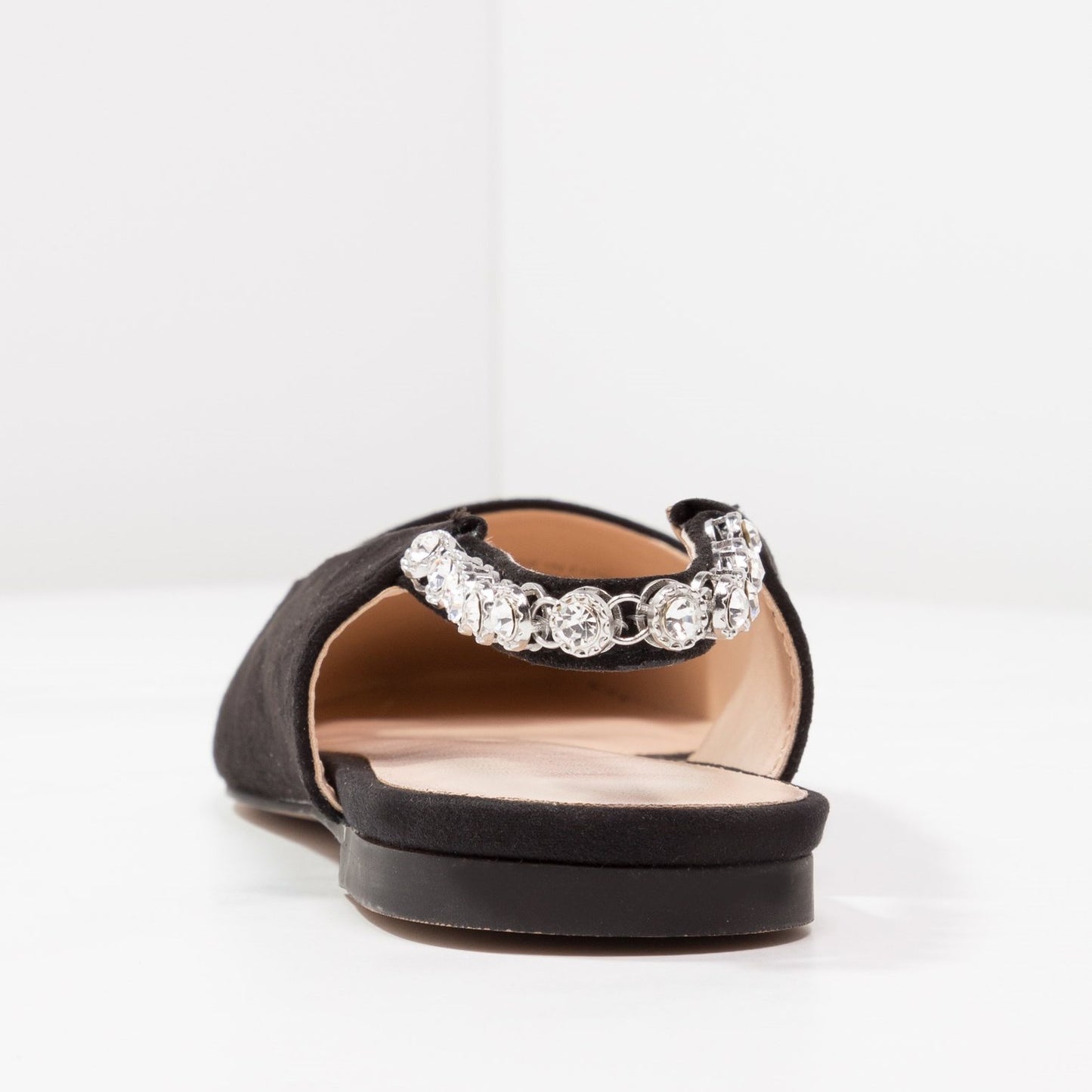 Black Slingback Shoes Round Toe Comfortable Flats with Rhinestone