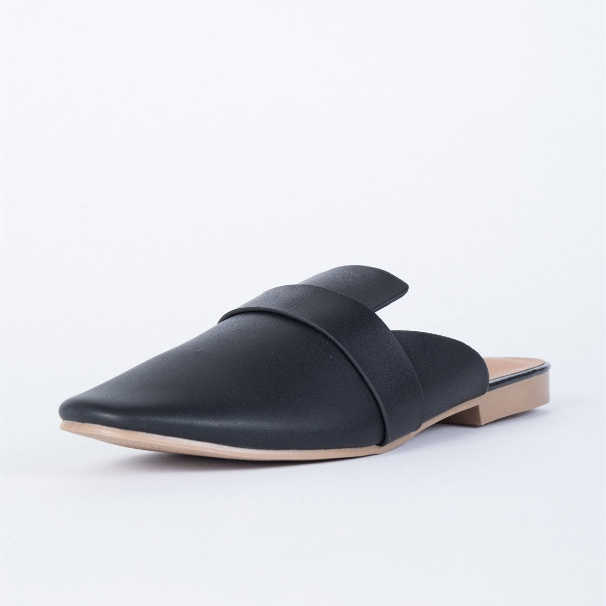 Black Round Toe Casual Flat Mule Loafers for Women