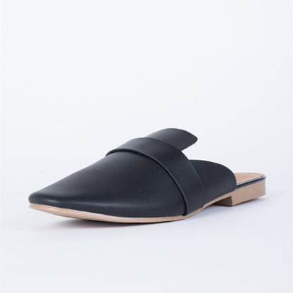 Black Round Toe Casual Flat Mule Loafers for Women