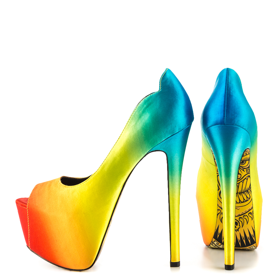 Women's Multicolor Satin Peep Toe Platform Pumps with Printed Outsole
