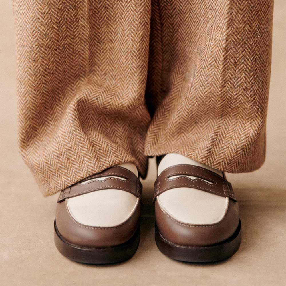 Brown and White Round Toe Loafers Office Casual Shoes for Women