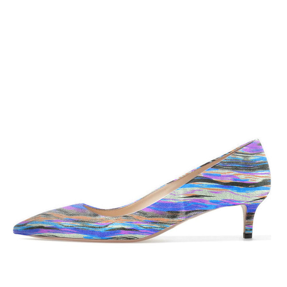 Women's Multicolor Printed Pointed Toe Kitten Heel Pumps