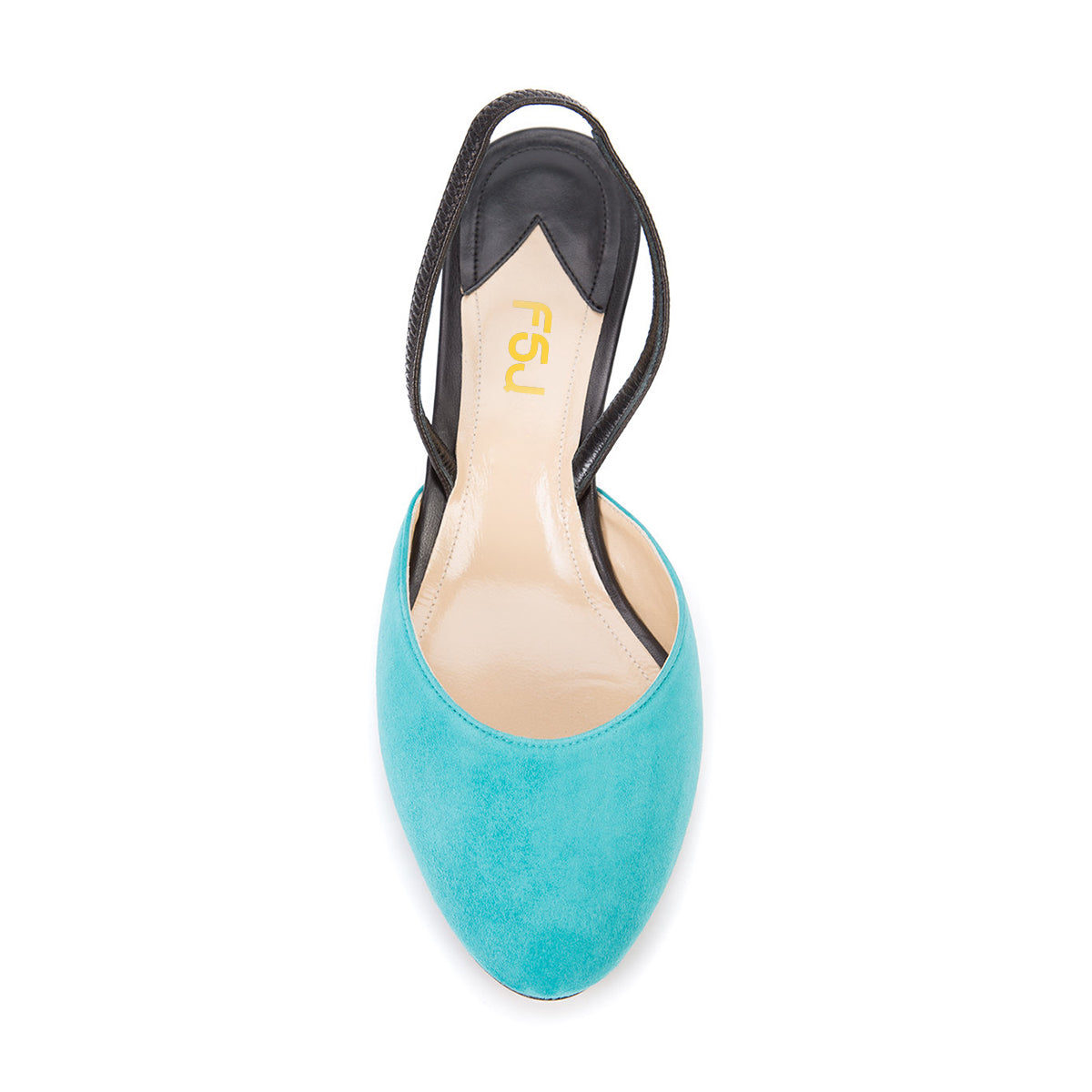 Women's Turquoise Almond Toe Chunky Heel Slingback Pumps