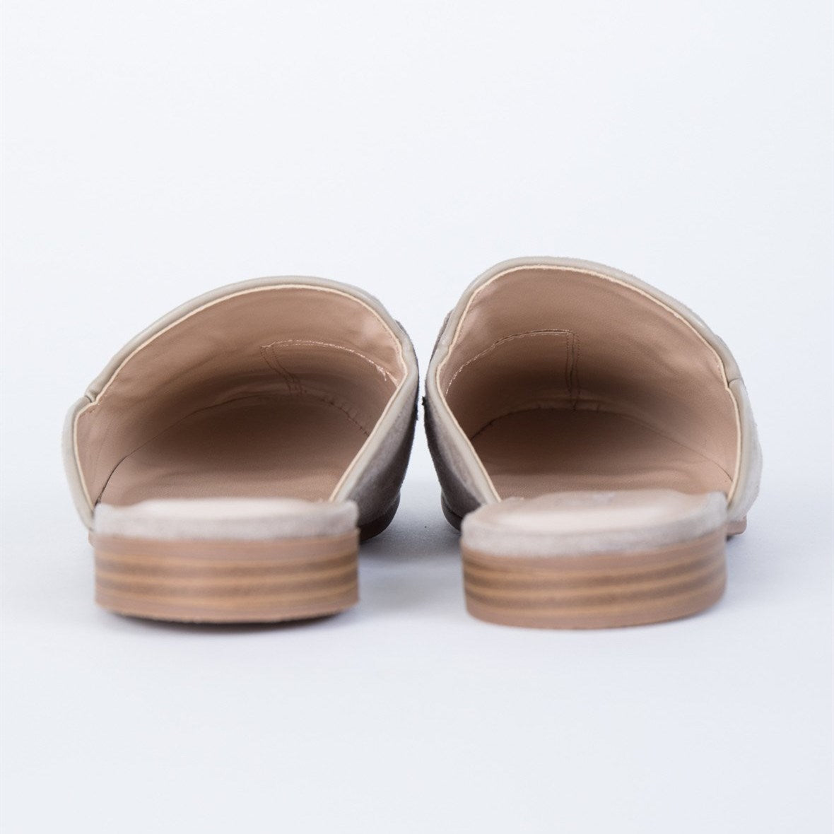 Grey Vegan Suede Round Toe Horsebit Flat Mule Loafers for Women