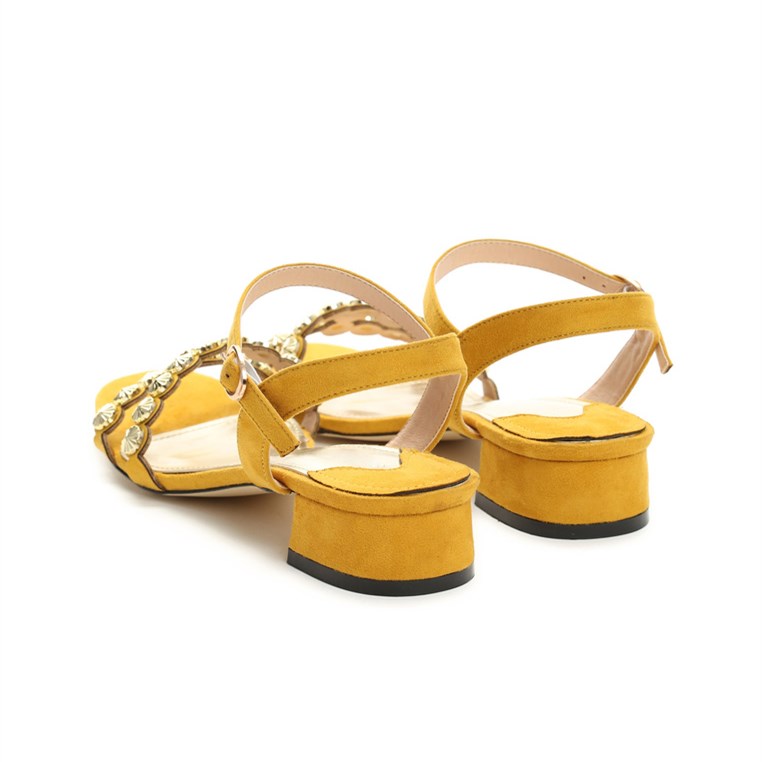 Yellow Vegan Suede Studded Block Heel Sandals