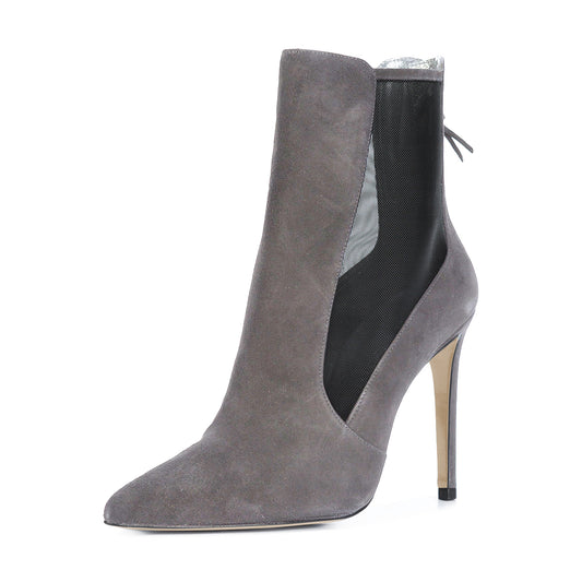 Women's Grey Back Zipper Pointed Toe Stiletto Heels Ankle Boots