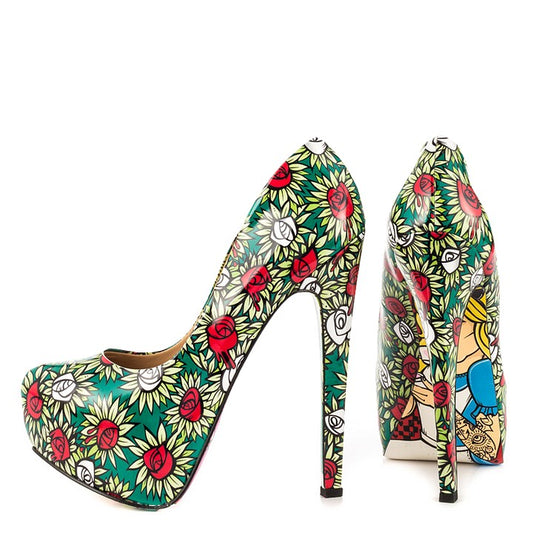 Alice in Wonderland Floral Heels Platform Pumps for Halloween