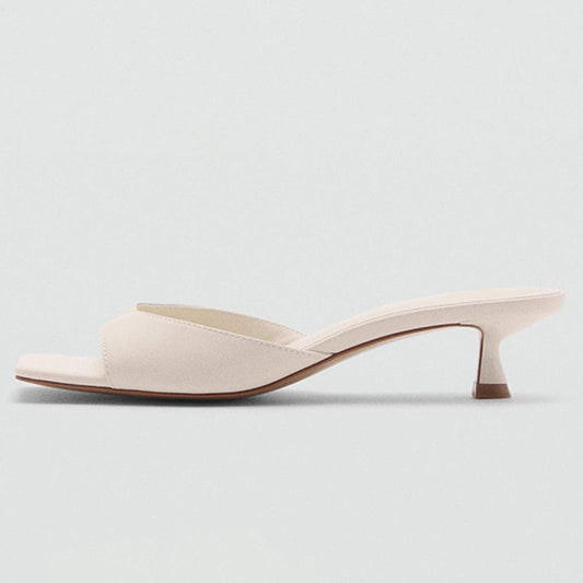 White Vegan Leather Square Toe Kitten Heel Sophisticated Mules