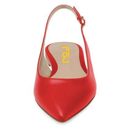 Stylish Red Pointed Toe Women's Dress Flats with Buckled Slingback