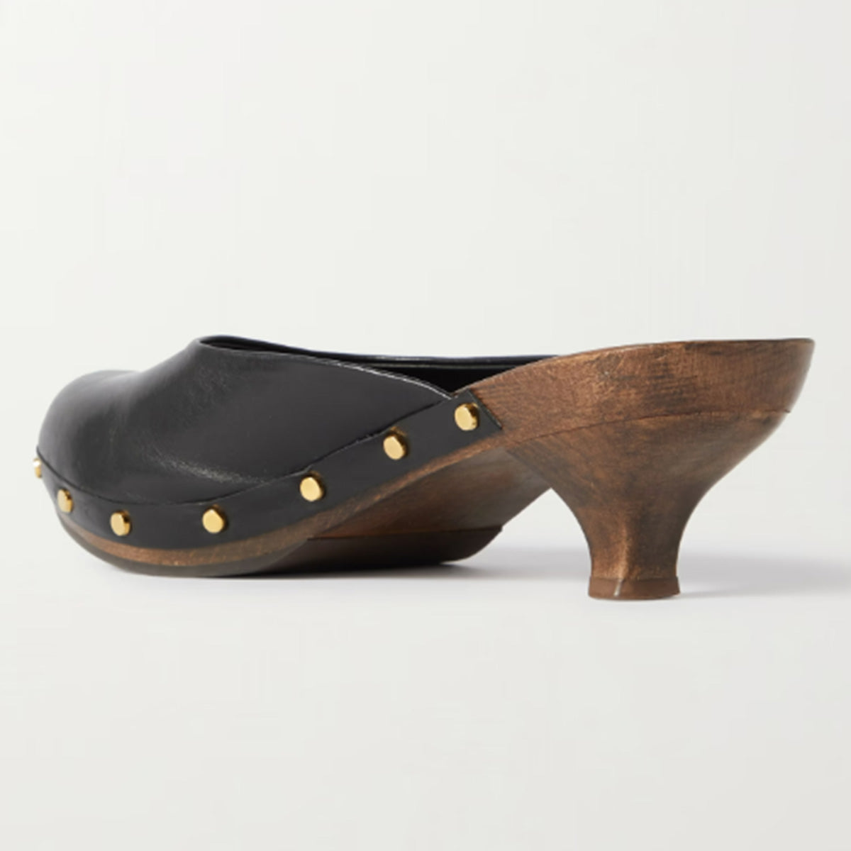 Black Clogs Shoes Round Toe Kitten Heel Slip On Mules for Women