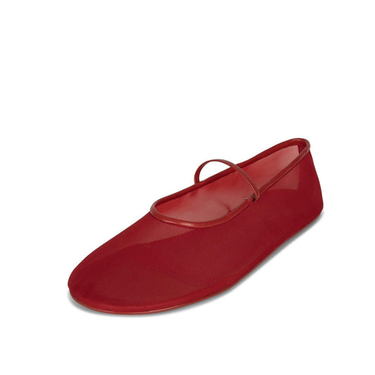 Red Mesh Round Toe Mary Jane Ballet Flats