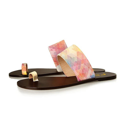 FSJ Multicolor Beach Flat Slides Shoes Toe Ring Sandals