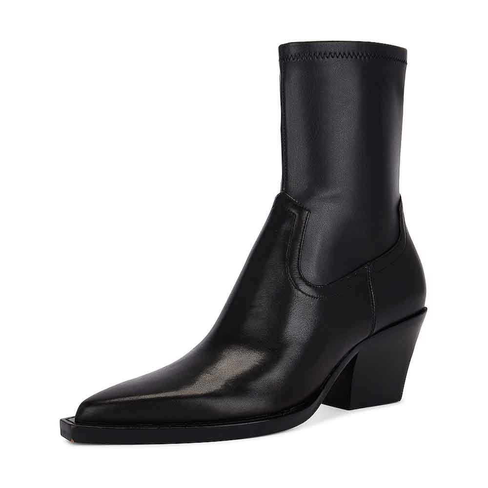Black Pointed Toe Chunky Heel Side-Zip Classy Ankle Boots