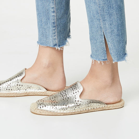 Champagne Espadrille Flats Round Toe Cut-Out Loafer Mules for Women