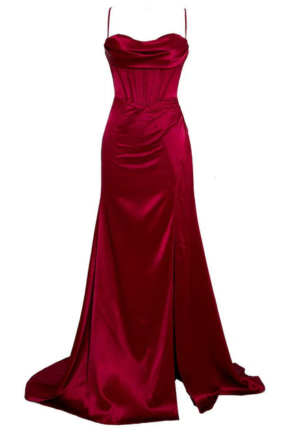 Charming Satin High Slit Sweetheart Mermaid Long Prom Dress Party Dress Evening Dress TP4513