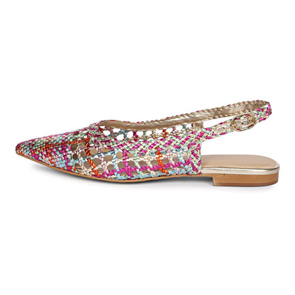 Multicolor Woven Pointed Toe Cut-Out Slingback Flat Shoes Women