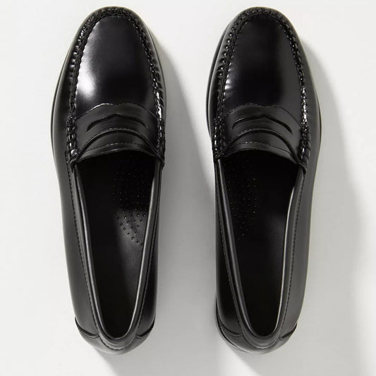 Black Vegan Leather Round Toe Flat Slip-On Formal Loafers