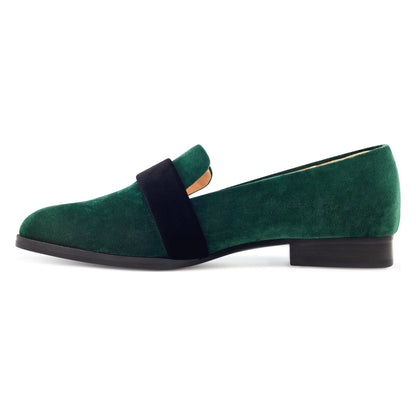 Green Almond Toe Buckled Flats Loafers for Women