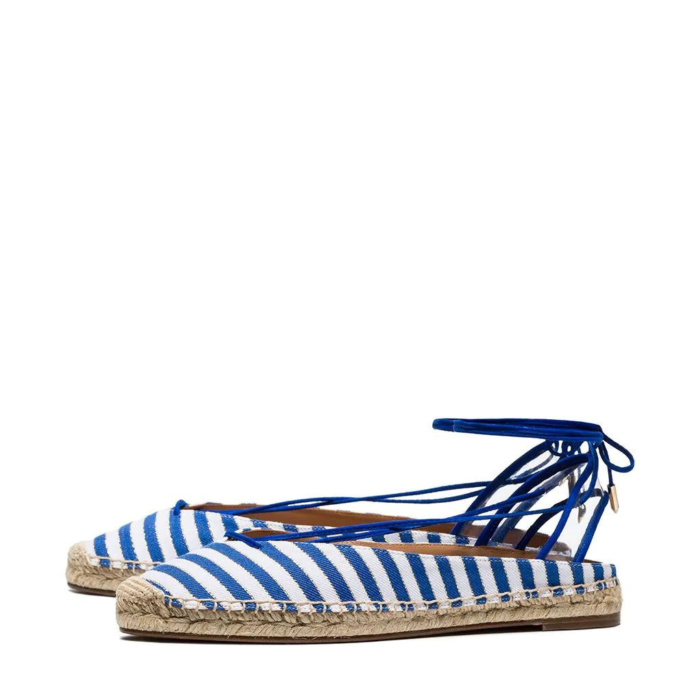 Blue and White Chambray Strappy Comfortable Flats