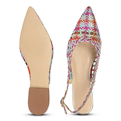 Multicolor Woven Pointed Toe Cut-Out Slingback Flat Shoes Women